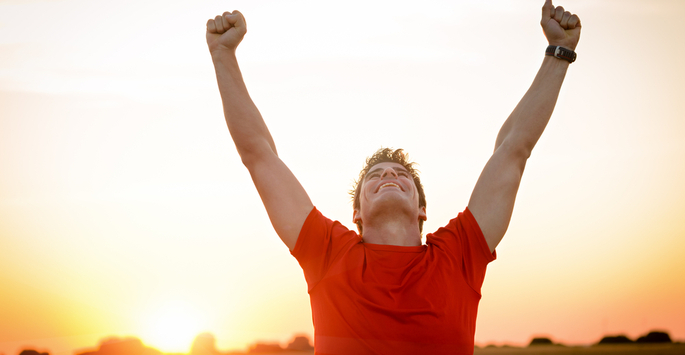 man cheering outside